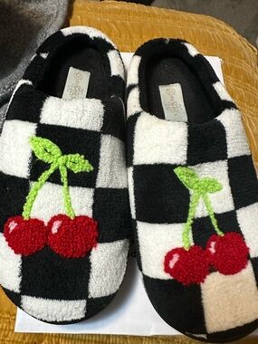 Black & White Checkered/Cherry Slippers